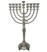 FINE 925 STERLING SILVER HANDMADE LEAF CHASED SWIRL MATTE SHINY CHANUKAH MENORAH
