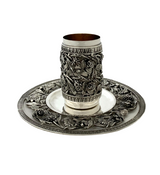 FINE ITALY 925 STERLING SILVER HANDMADE 3D HEAVY FLORAL LEAF APPLIQUE CUP & TRAY
