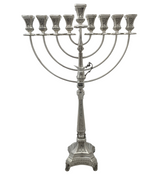 FINE 925 STERLING SILVER HANDMADE SWIRL CHASED LEAF APPLIQUE ORNATE MENORAH