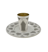 ITALIAN 925 STERLING SILVER HANDMADE MODERN MATTE & SHINY SLEEK SWIRL CUP & TRAY