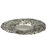 ANTIQUE 925 STERLING SILVER HANDMADE HEAVY FLORAL REPOUSSE ORNATE OVAL DISH