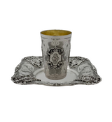 FINE 925 STERLING SILVER HANDMADE FLORAL LEAF APPIQUE CHASED ORNATE CUP & TRAY
