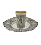 FINE 925 STERLING SILVER HANDMADE LEAF APPLIQUE ORNATE MATTE SHINY CUP & TRAY