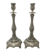 925 STERLING SILVER HANDMADE LEAF APPLIQUE CHASED SWIRL MATTE SHINY CANDLESTICKS