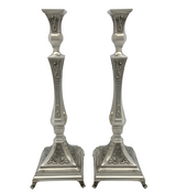 FINE 925 STERLING SILVER HANDMADE CHASED SWIRL ORNATE MATTE & SHINY CANDLESTICKS