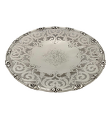 ANTIQUE 925 STERLING SILVER HANDMADE FLUTED CUT OUT SWIRL MONGRAM ROUND DISH