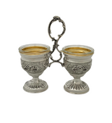 FINE 925 STERLING SILVER HANDMADE CHASED ORNATE MATTE & SHINY DOUBLE SALT HOLDER