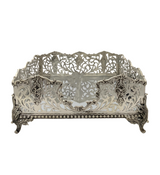 925 STERLING SILVER HANDMADE FLORAL LEAF APPLIQUE OPEN SWIRL FLAT NAPKIN HOLDER