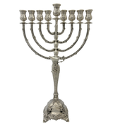 FINE 925 STERLING SILVER HANDMADE LEAF APPLIQUE CHASED SWIRL CHANUKAH MENORAH