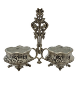 TOPAZIO 925 STERLING SILVER & GLASS HANDMADE DAINTY FLORAL DOUBLE SALT HOLDER