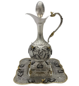 925 STERLING SILVER & GILDED HANDMADE MULTI BIRD LEAF TREE BOTTLE HOLDER & TRAY