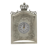 925 STERLING SILVER HANDMADE CHASED SWIRL CROWN MATTE & SHINY QUARTZ TABLE CLOCK