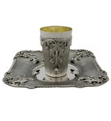 FINE 925 STERLING SILVER HANDMADE LEAF APPLIQUE ROPE ORNATE SQUARE CUP & TRAY