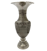 FINE TALL 925 STERLING SILVER HANDMADE FLORAL LEAF APPLIQUE MATTE FLOWER VASE