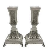 FINE SMALL 925 STERLING SILVER HANDMADE CHASED ORNATE MATTE & SHINY CANDLESTICKS