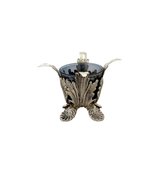 ITALY 925 STERLING SILVER & BLUE GLASS HANDMADE LEAF SHELL APPLIQUE SALT HOLDER