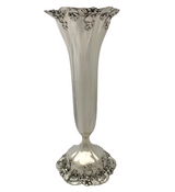ANTIQUE AMERICAN 925 STERLING SILVER HANDMADE TALL FLORAL LEAF FLOWER VASE