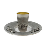 FINE 925 STERLING SILVER HANDMADE SHELL ORNATE APPLIQUE MATTE & SHINY CUP & TRAY