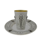 FINE 925 STERLING SILVER HANDMADE LEAF APPLIQUE CHASED MATTE & SHINY CUP & TRAY