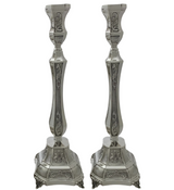 FINE 925 STERLING SILVER HANDMADE CHASED MATTE & SHINY SQUARE CANDLESTICKS