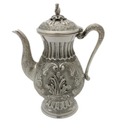 FINE 925 STERLING SILVER HANDMADE CHASED LEAF APPLIQUE MATTE & SHINY OIL PITCHER