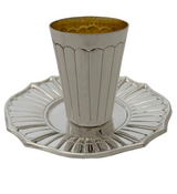 FINE 925 STERLING SILVER HANDMADE MODERN FLUTED STRIATED SHINY SLEEK CUP & TRAY