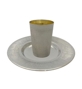 FINE 925 STERLING SILVER HANDMADE MODERN STRIATED & SLEEK FINISH CUP & TRAY