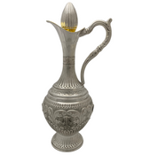 FINE 925 STERLING SILVER HANDMADE CHASED LEAF APPLIQUE FLUTED MATTE WINE BOTTLE