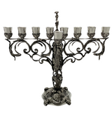 ITALIAN 925 STERLING SILVER HANDMADE HEAVY LEAF APPLIQUE ORNATE SHINY MENORAH