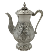 FINE 925 STERLING SILVER HANDMADE CHASED LEAF APPLIQUE MATTE & SHINY OIL PITCHER