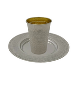 FINE 925 STERLING SILVER HANDMADE MODERN SLEEK STRIATED FINISH ROUND CUP & TRAY