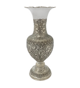 FINE 925 STERLING SILVER HANDMADE CHASED SWIRL ORNATE MATTE SHINY FLOWER VASE