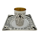 FINE 925 STERLING SILVER HANDMADE MULTI CHERRY MATTE & SHINY SQUARE CUP & TRAY