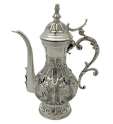 FINE 925 STERLING SILVER HANDMADE CHASED LEAF APPLIQUE MATTE & SHINY OIL PITCHER