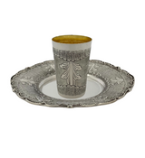 FINE 925 STERLING SILVER HANDMADE CHASED SWIRL ORNATE MATTE & SHINY CUP & TRAY