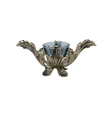 ITALY 925 STERLING SILVER & BLUE GLASS HANDMADE LEAF SHELL APPLIQUE SALT HOLDER