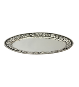 ANTIQUE 925 STERLING SILVER HANDMADE FLORAL REPOUSSE ORNATE OVAL DISH TRAY