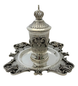 925 STERLING SILVER HANDMADE LEAF APPLIQUE MATTE & SHINY CROWN LIQUOR CUP & TRAY