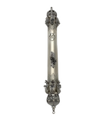 FINE 925 STERLING SILVER HANDMADE FLORAL LEAF CROWN APPLIQUE MATTE SHINY MEZUZAH