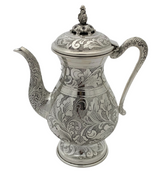 FINE 925 STERLING SILVER HANDMADE CHASED SWIRL FLORAL MATTE & SHINY OIL PITCHER