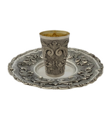 ITALY 925 STERLING SILVER HANDMADE ORNATE CHASED SWIRL MATTE & SHINY CUP & TRAY