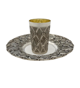 FINE 925 STERLING SILVER HANDMADE MULTI FLORAL ORNATE MATTE & SHINY CUP & TRAY