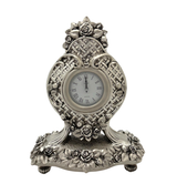 FINE ITALIAN SILVER PLATED FLORAL APPLIQUE WOVEN ORNATE CHASED TABLE CLOCK