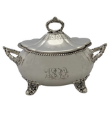 ANTIQUE 1892 GORHAM 925 STERLING SILVER HANDMADE MONOGRAMMED ORNATE OVAL TUREEN