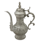 FINE 925 STERLING SILVER HANDMADE CHASED LEAF APPLIQUE MATTE & SHINY OIL PITCHER