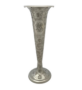 ANTIQUE AMERICAN 925 STERLING SILVER HANDMADE FLORAL GADROON CHASED FLOWER VASE