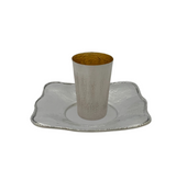 FINE SMALL 925 STERLING SILVER HANDMADE MODERN HAMMERED SHINY SLEEK CUP & TRAY
