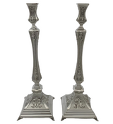 FINE 925 STERLING SILVER HANDMADE CHASED LEAF ORNATE MATTE SQUARE CANDLESTICKS