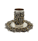 FINE ITALY 925 STERLING SILVER & GILDED HANDMADE 3D OLIVE TREE LEAF CUP & TRAY