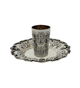 FINE ITALIAN 925 STERLING SILVER HANDMADE FLORAL LEAF ORNATE SHINY CUP & TRAY
